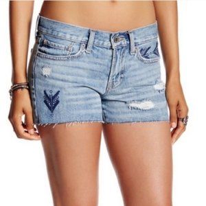 LUCKY BRAND DISTRESSED SHORTS WITH EMBROIDERY